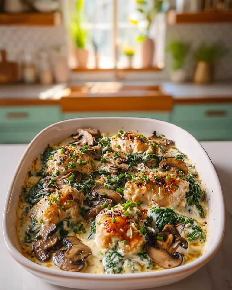 Low Carb Creamy Chicken, Spinach and Mushroom Bake Recipe