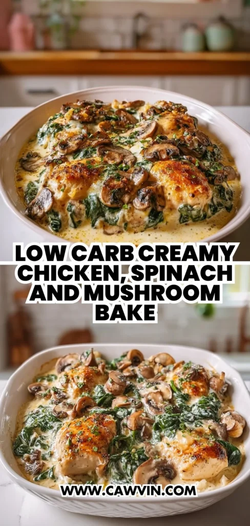 Low Carb Creamy Chicken Spinach and Mushroom Bake 2 1 - Easy Peasy Recipes