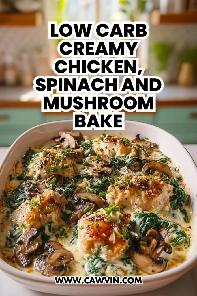 Low Carb Creamy Chicken Spinach and Mushroom Bake - Easy Peasy Recipes