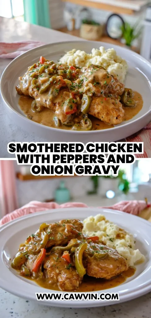 Smothered Chicken with Peppers and Onion Gravy 2 1 - Easy Peasy Recipes