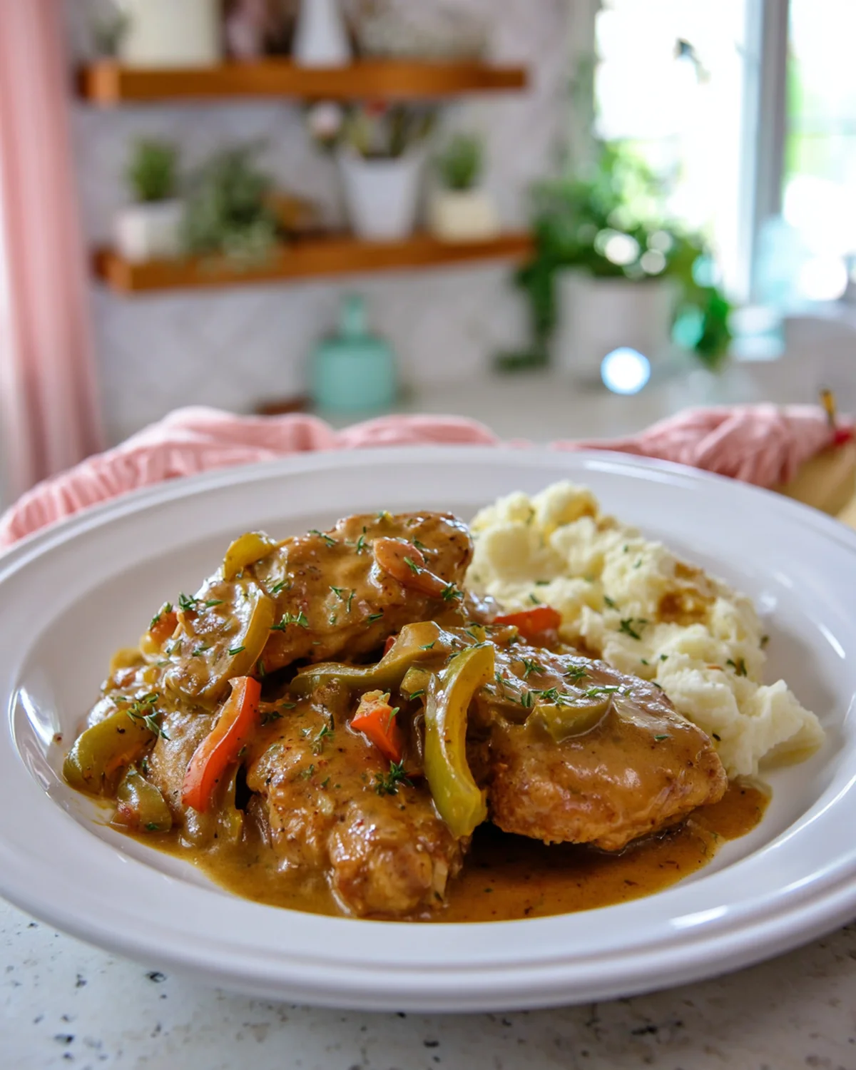 Smothered Chicken with Peppers and Onion Gravy - Image 3