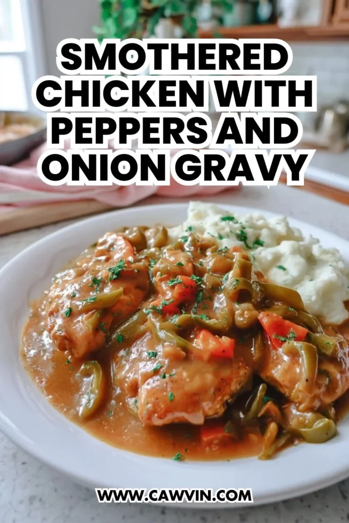 Smothered Chicken with Peppers and Onion Gravy - Easy Peasy Recipes