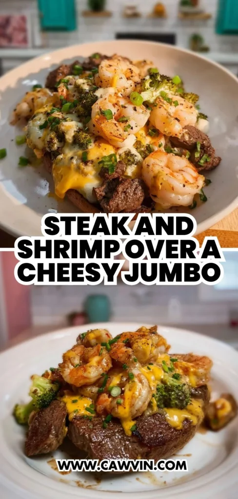 Steak and Shrimp Over a Cheesy Jumbo 2 1 - Easy Peasy Recipes