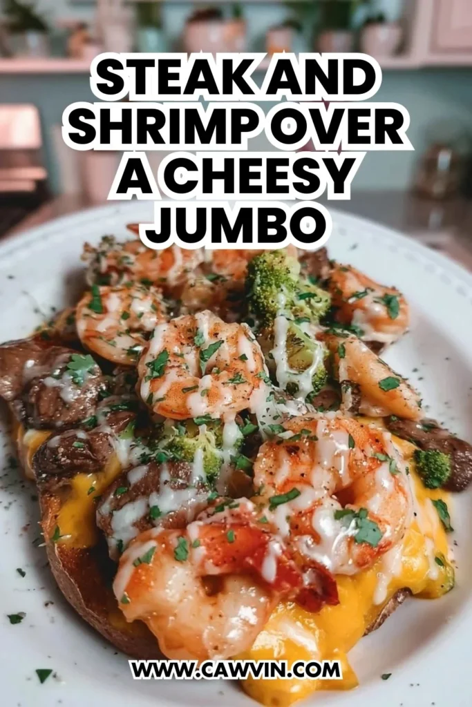 Steak and Shrimp Over a Cheesy Jumbo - Easy Peasy Recipes