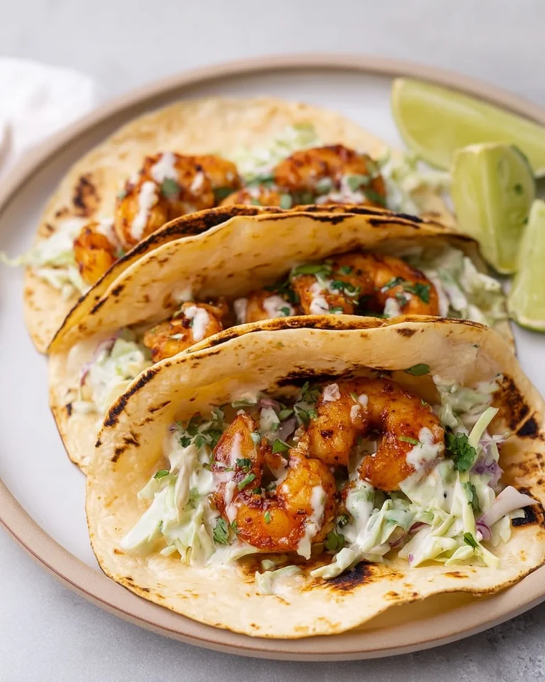 Cilantro Lime Shrimp Tacos with Creamy Slaw Recipe