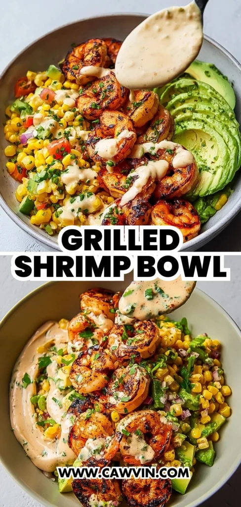 Grilled Shrimp Bowl with Avocado Corn Salsa and Creamy Sauce 2 1 - Easy Peasy Recipes