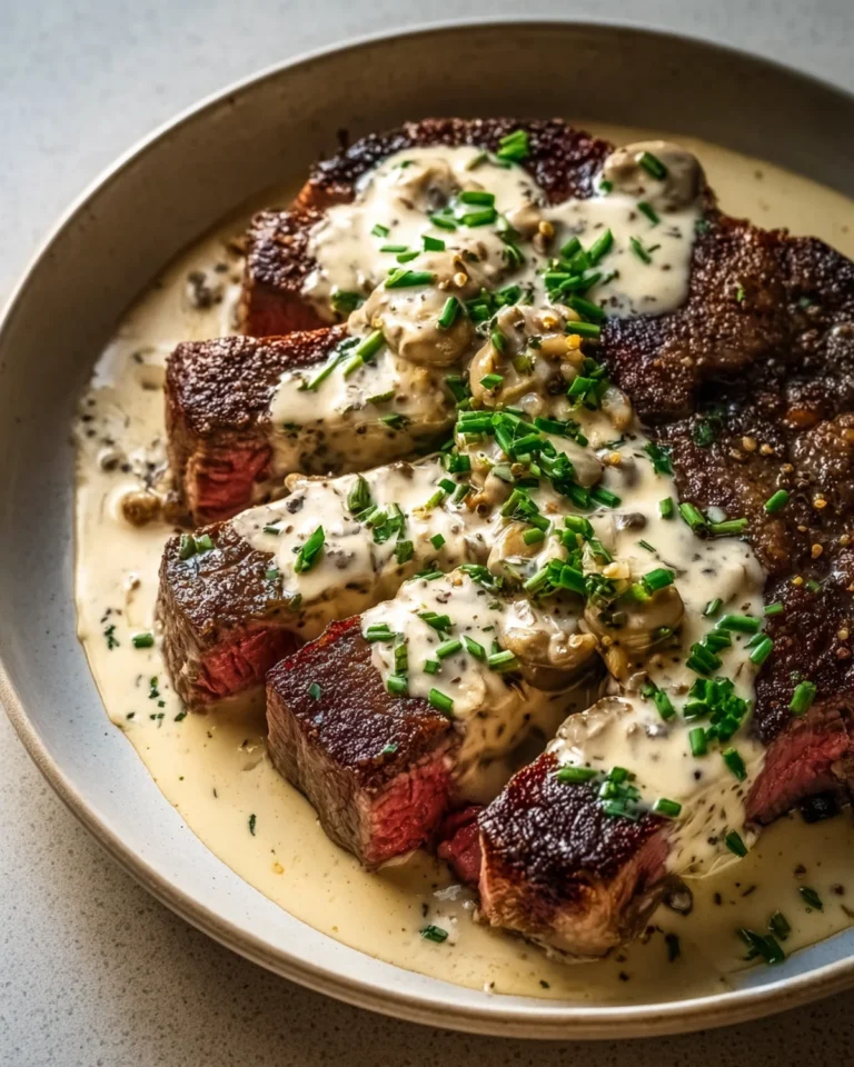 Juicy Steak with Creamy Garlic Sauce Recipe