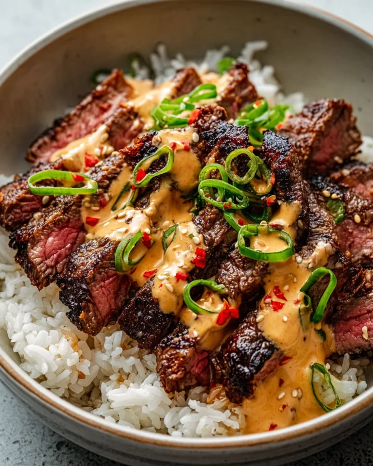 Korean BBQ Steak Rice Bowls with Spicy Cream Sauce Recipe