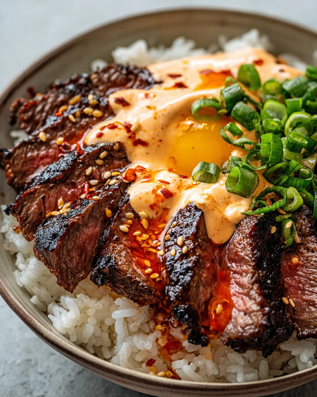 Korean BBQ Steak Rice Bowls with Spicy Cream Sauce - Image 2