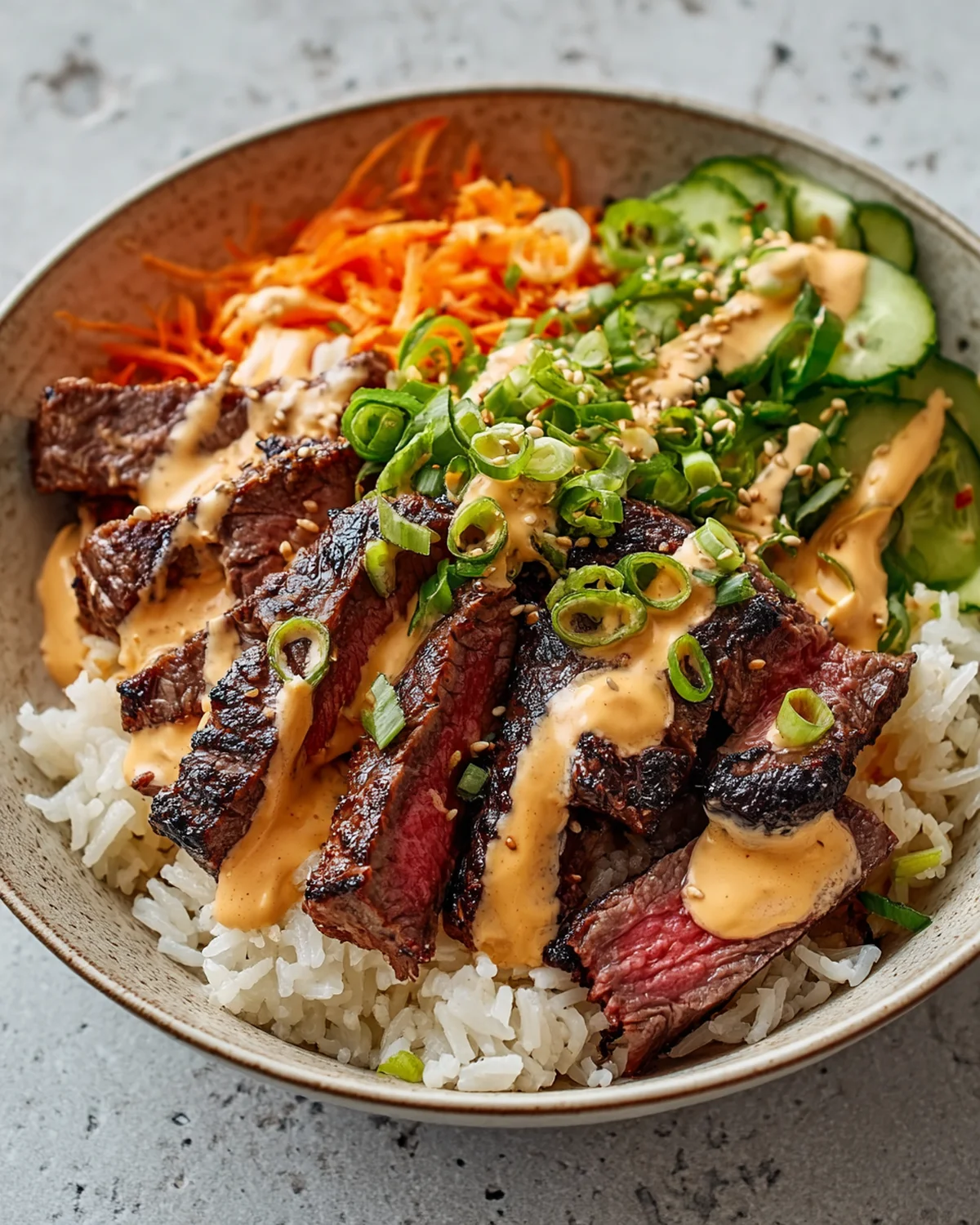 Korean BBQ Steak Rice Bowls with Spicy Cream Sauce - Image 3