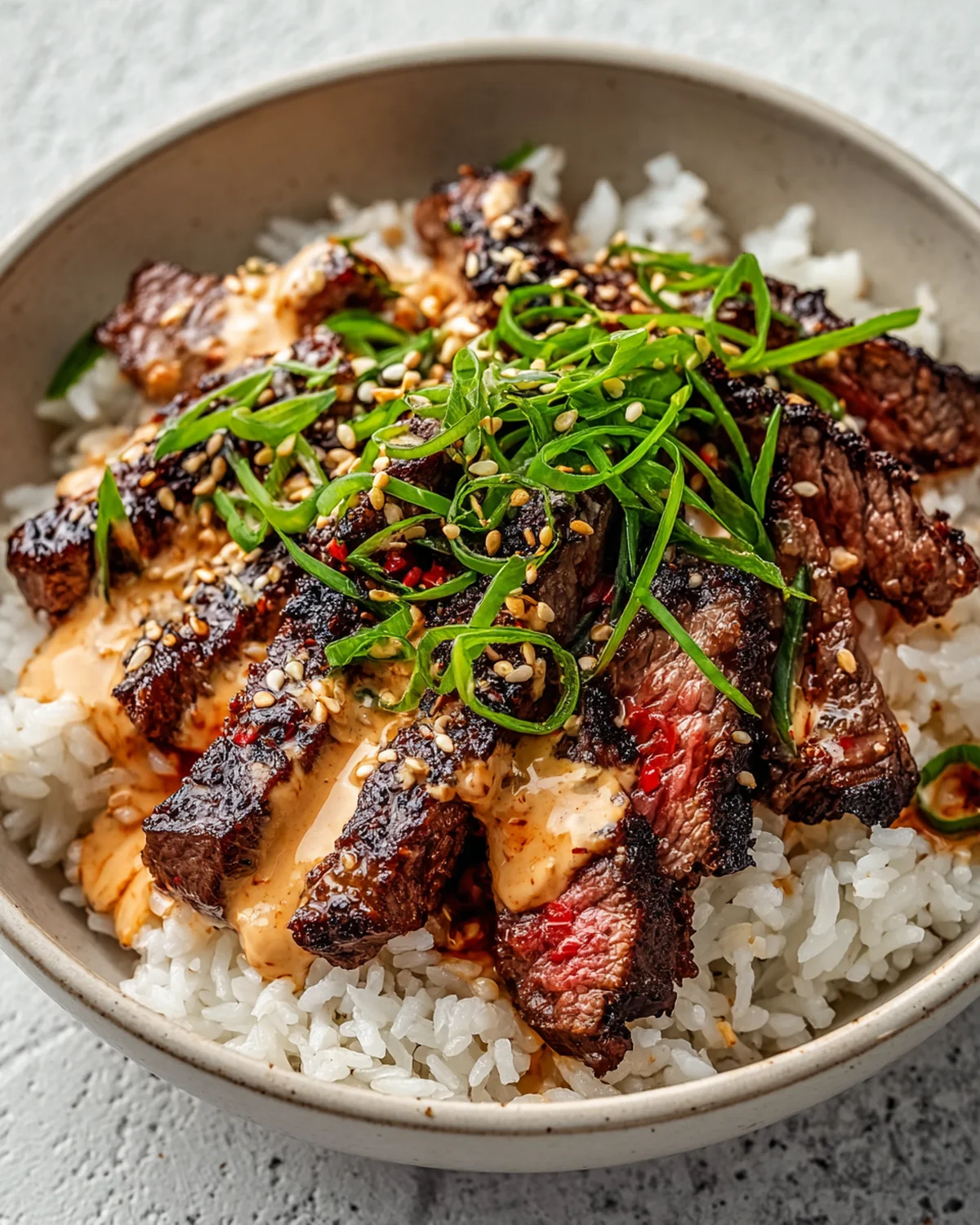 Korean BBQ Steak Rice Bowls with Spicy Cream Sauce - Image 4