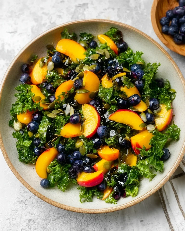 Summer Peach Blueberry Kale Salad Recipe