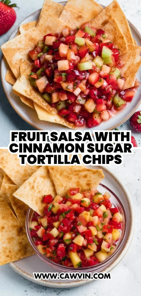 Fruit Salsa with Cinnamon Sugar Tortilla Chips 2 1 - Easy Peasy Recipes