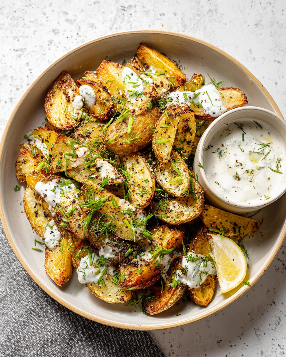 Greek Potato Wedges with Yogurt Sauce Recipe