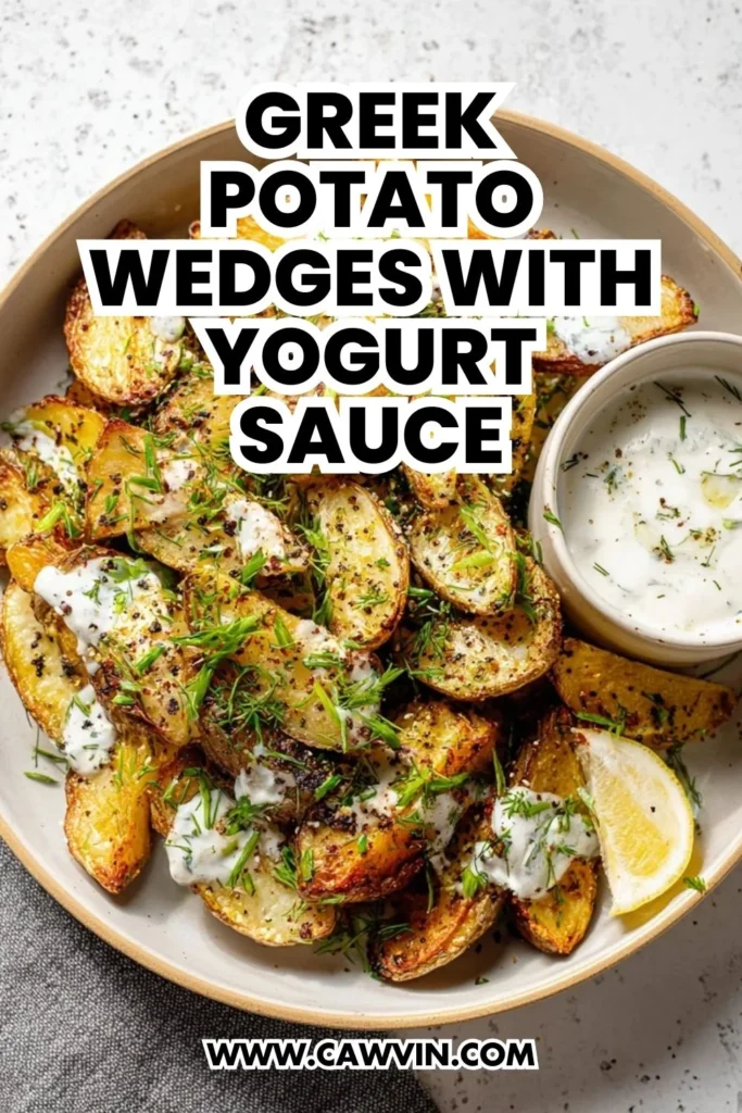 Greek Potato Wedges with Yogurt Sauce - Easy Peasy Recipes
