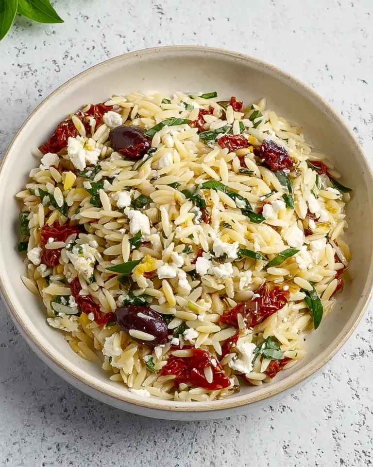 Homemade Orzo Pasta Salad with Feta and Sun Dried Tomatoes Recipe