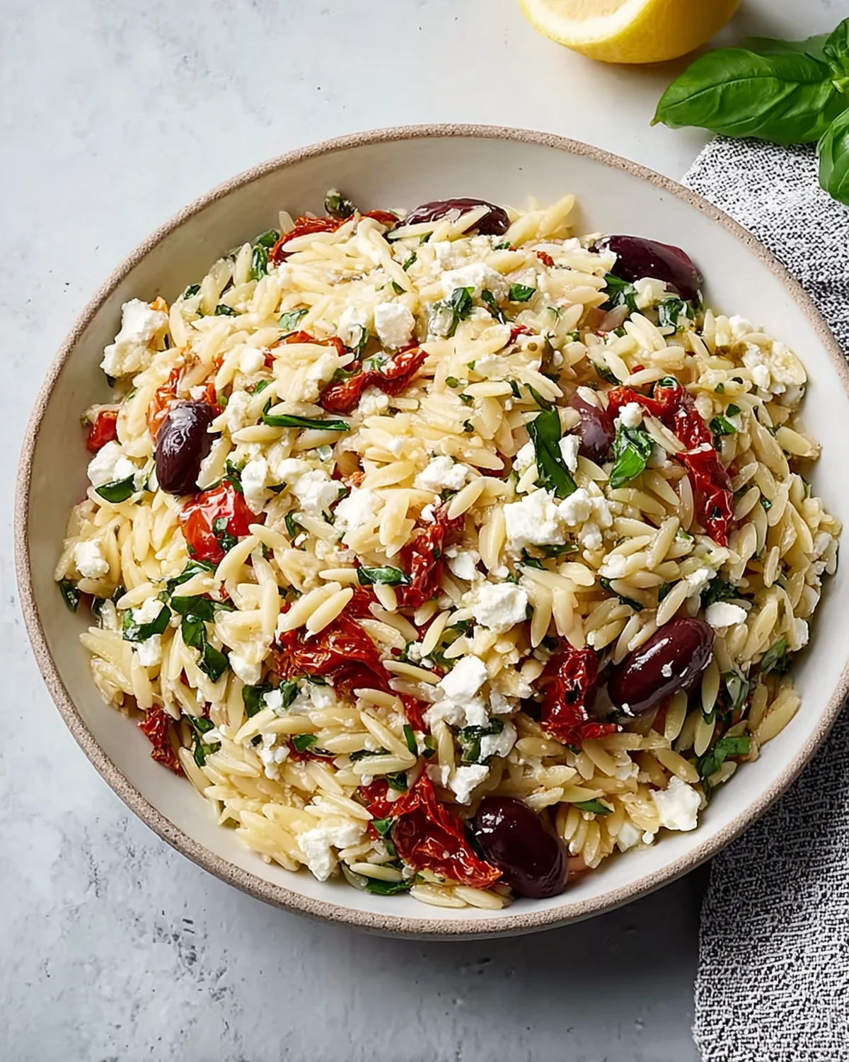 Homemade Orzo Pasta Salad with Feta and Sun Dried Tomatoes - Image 2