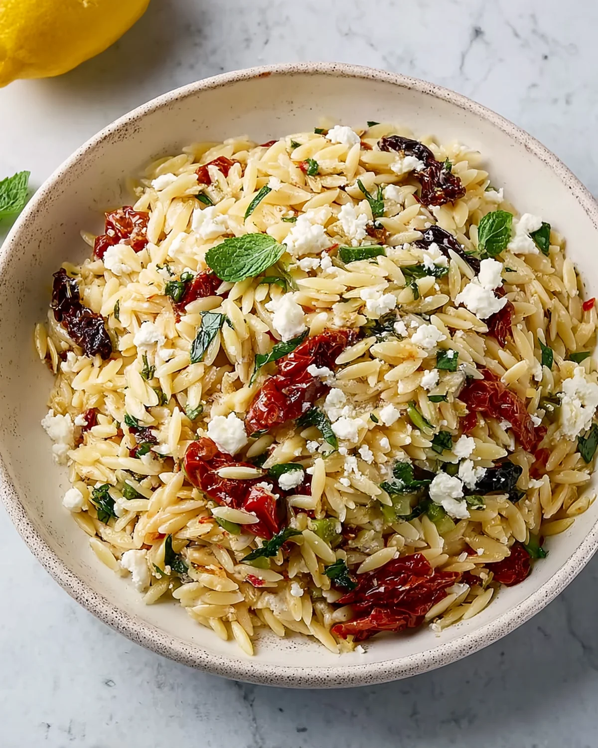 Homemade Orzo Pasta Salad with Feta and Sun Dried Tomatoes - Image 3