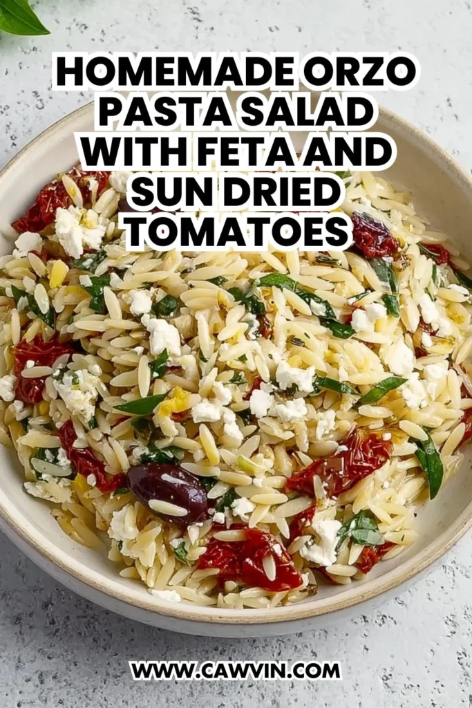 Homemade Orzo Pasta Salad with Feta and Sun Dried Tomatoes - Easy Peasy Recipes