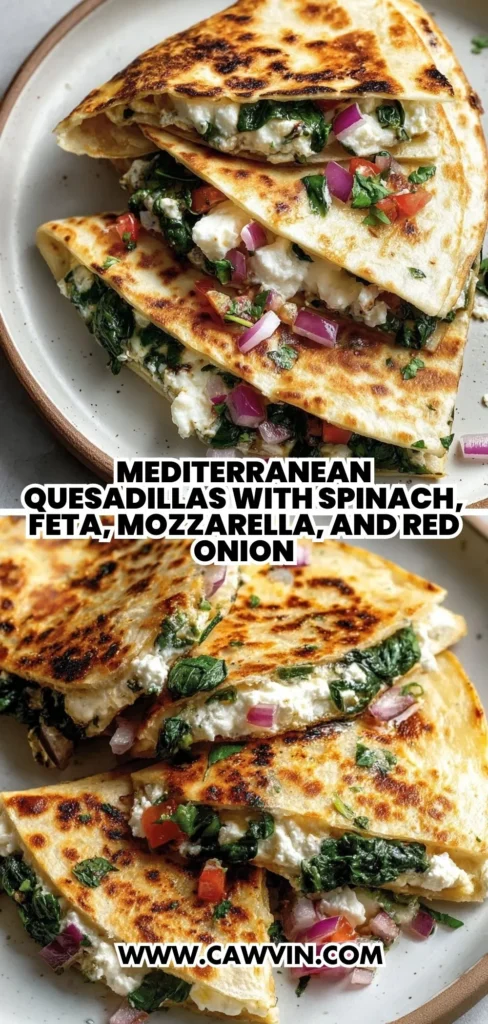 Mediterranean Quesadillas with Spinach Feta Mozzarella and Red Onion 2 1 - Easy Peasy Recipes