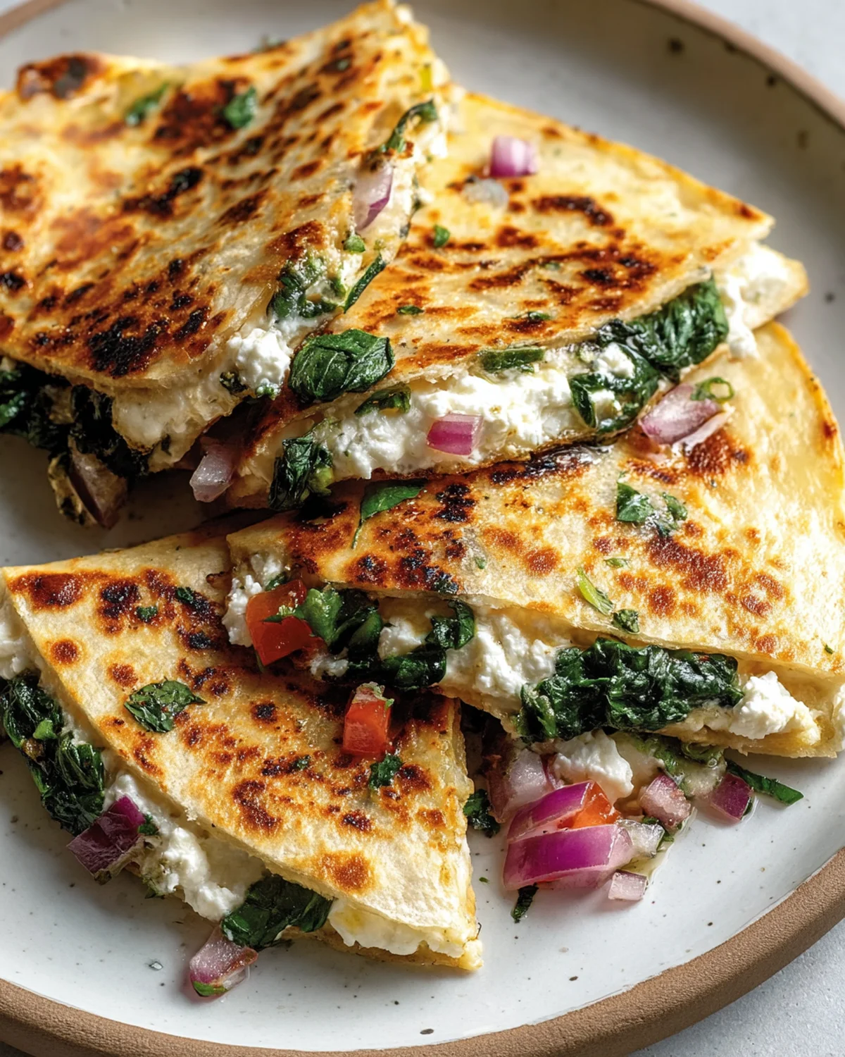 Mediterranean Quesadillas with Spinach, Feta, Mozzarella, and Red Onion - Image 3