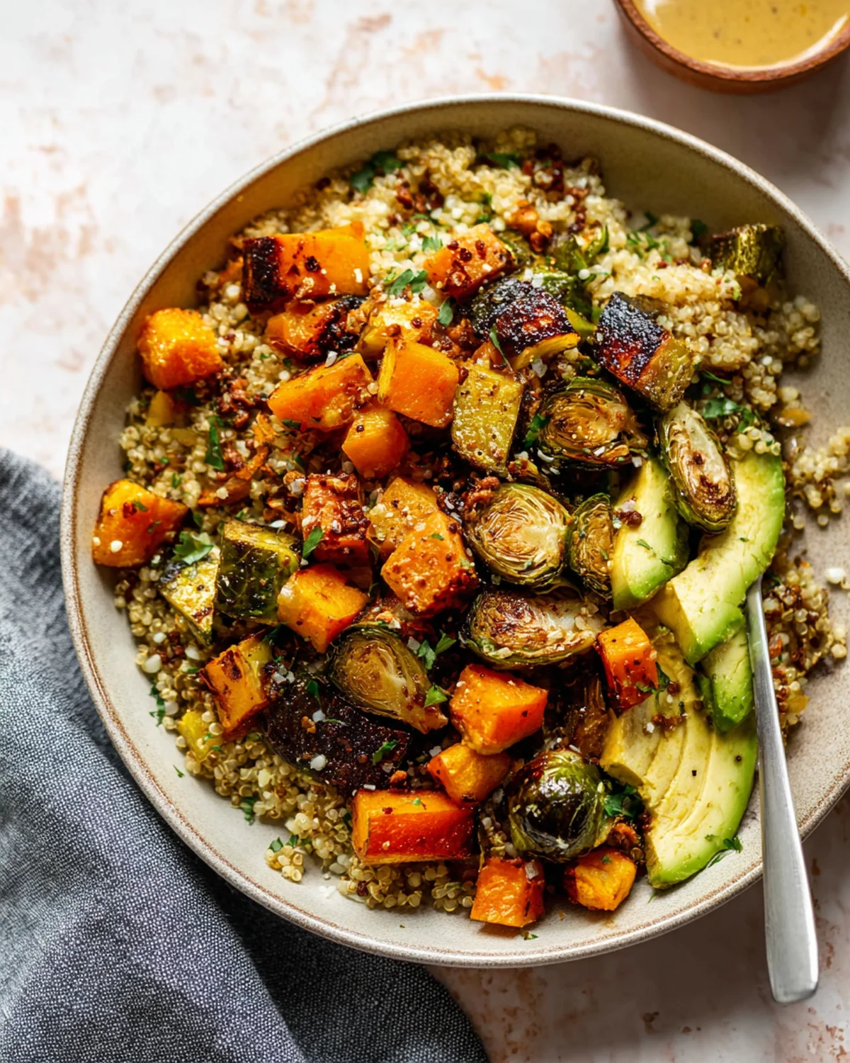 Quinoa Power Bowls with Maple Chipotle Brussels and Smoky Butternut Squash Recipe