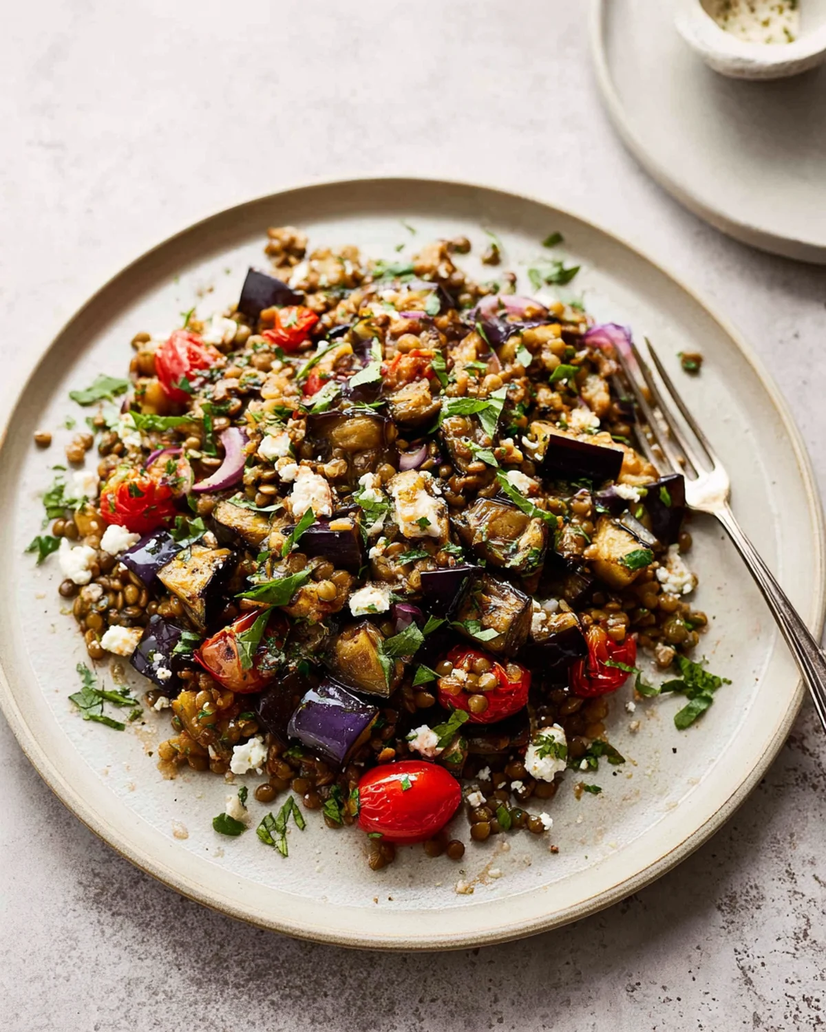 Roasted Eggplant Lentil Salad (Aubergine Salad) Recipe