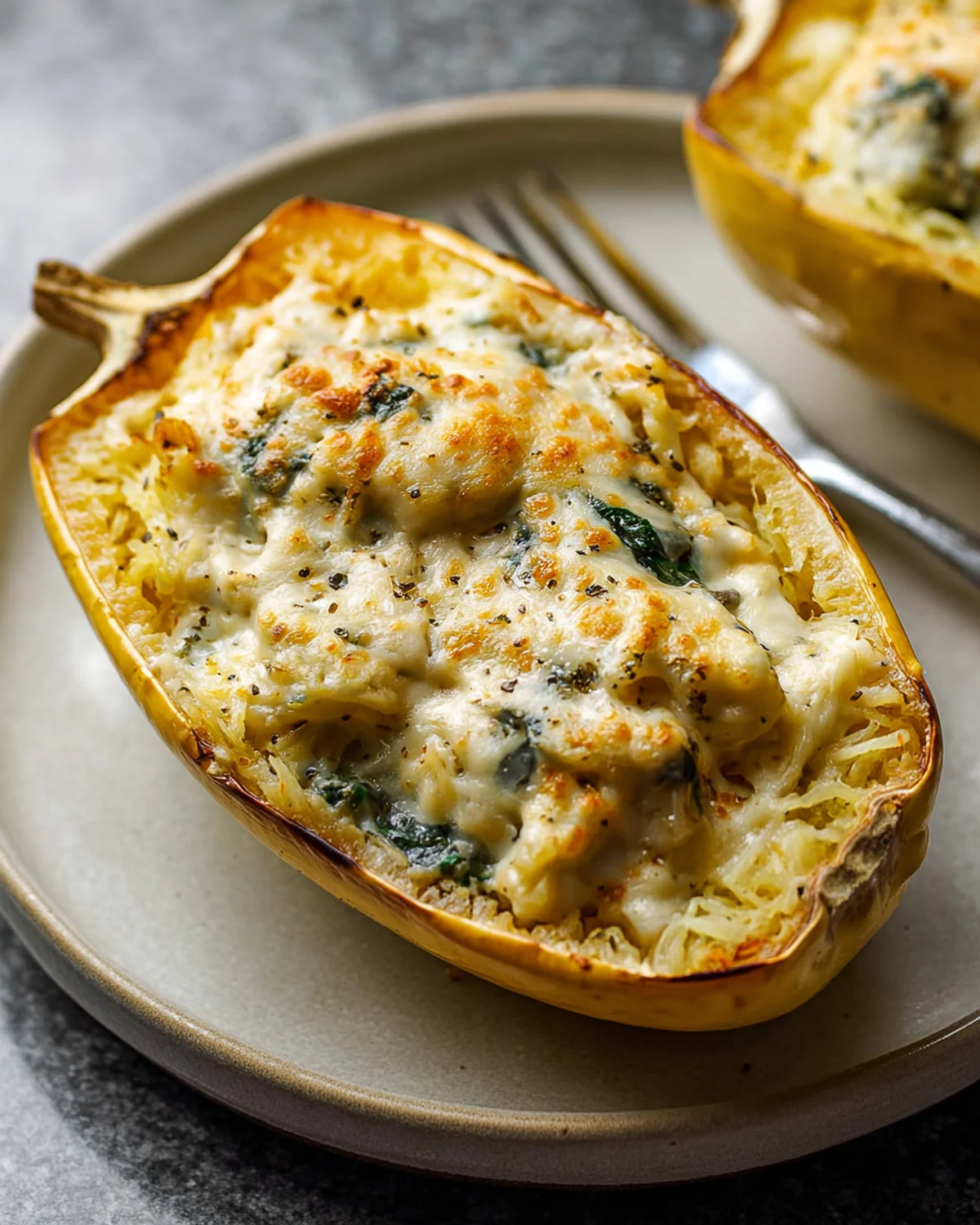 Spinach and Artichoke Stuffed Spaghetti Squash Recipe