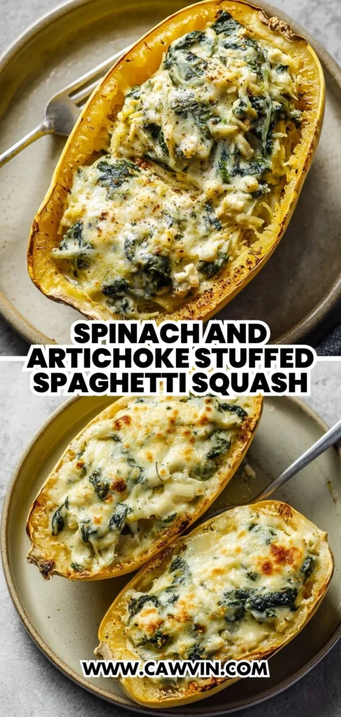 Spinach and Artichoke Stuffed Spaghetti Squash 2 1 - Easy Peasy Recipes